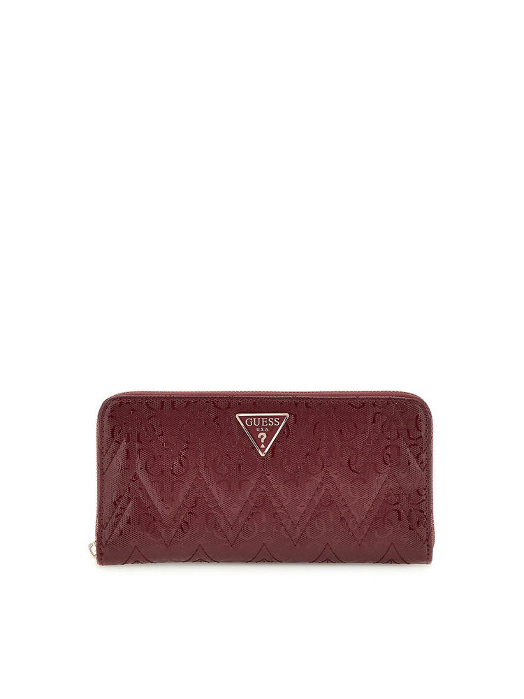 guess fashion Guess Burgundy Textured Adelard Zip Around Wallet (L)-picture-19