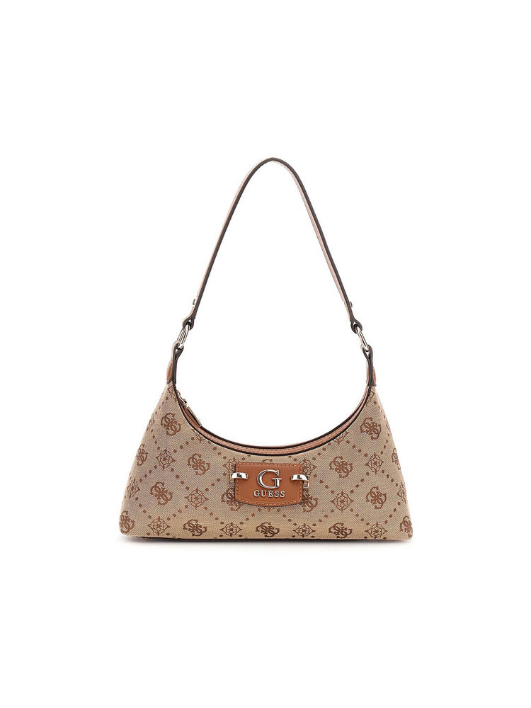Guess Latte Logo Printed Neda Top Zip Shoulder Bag-image-47