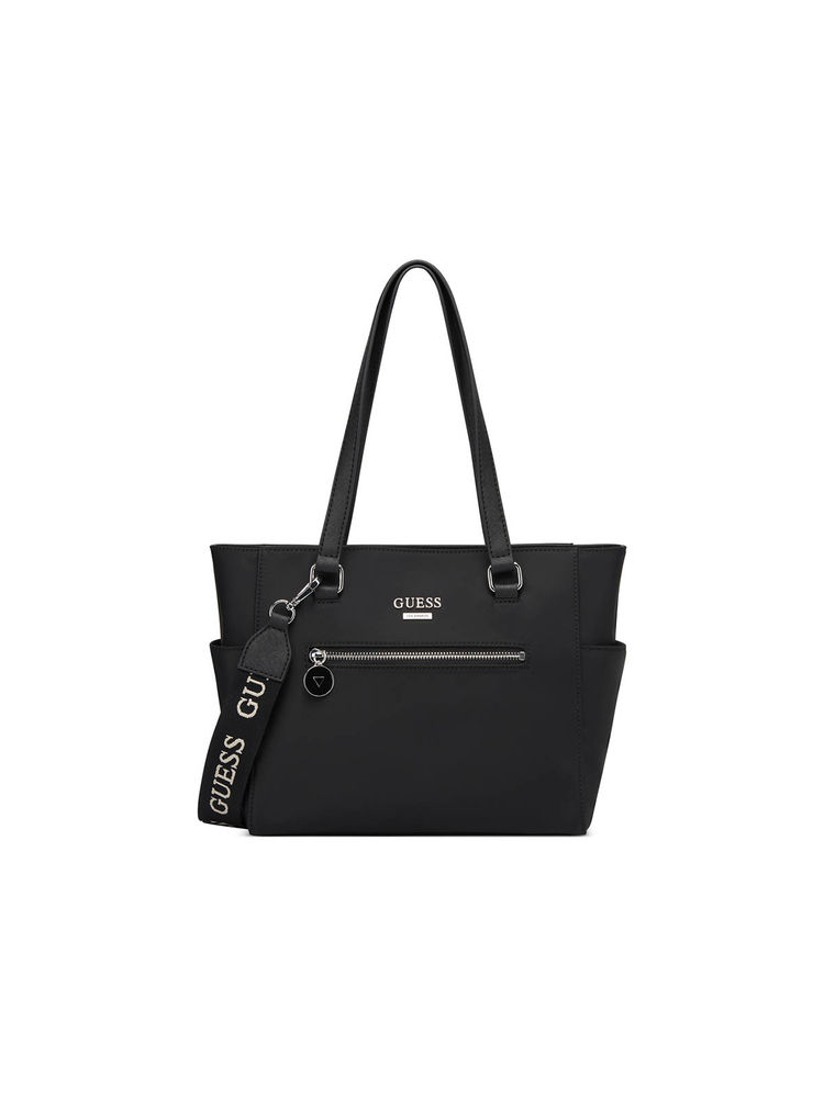 guess fashion Guess Black Solid Madix Tote Bag with Detachable Strap-picture-40