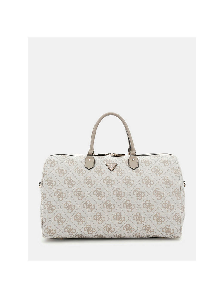 Guess Off White Logo Printed Berta Weekender Duffle Bag with Detachable Strap-image-15
