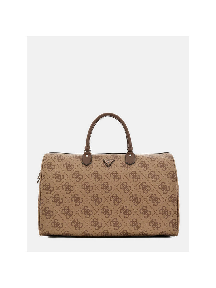 Guess Brown Printed Berta Weekender Duffle Bag with Detachable Strap-image-33