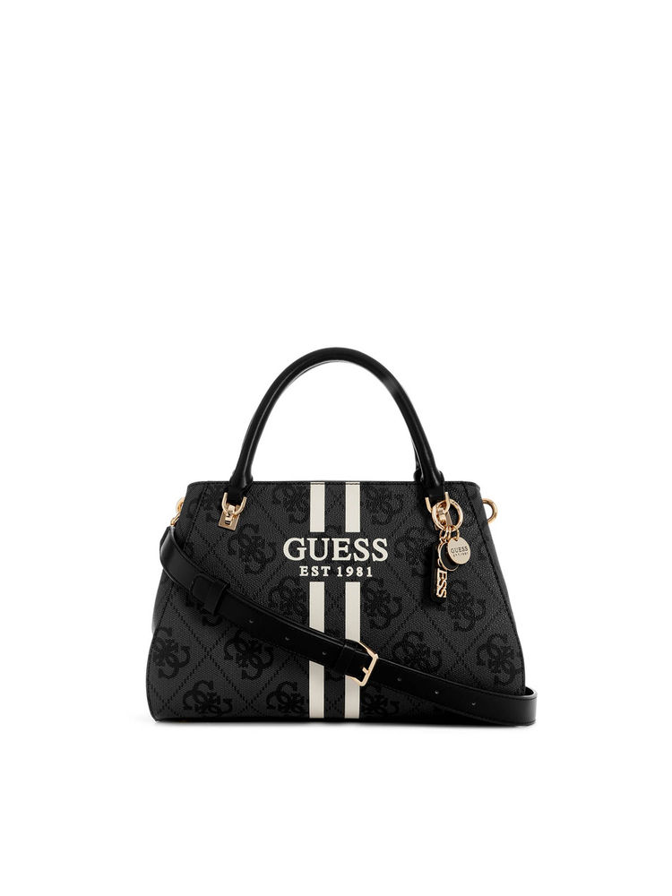 Guess Charcoal Logo Printed Noelle Luxury Satchel Bag with Detachable Strap-image-32