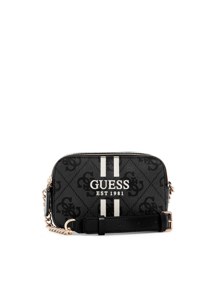 Guess Charcoal Logo Printed Noelle Camera Crossbody Bag-image-30