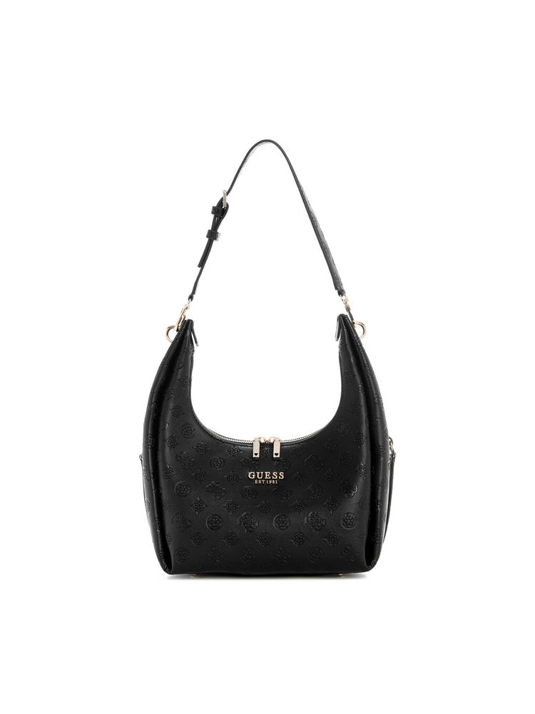 guess fashion Guess Black Logo Textured Phoebe Hobo Shoulder Bag-picture-10