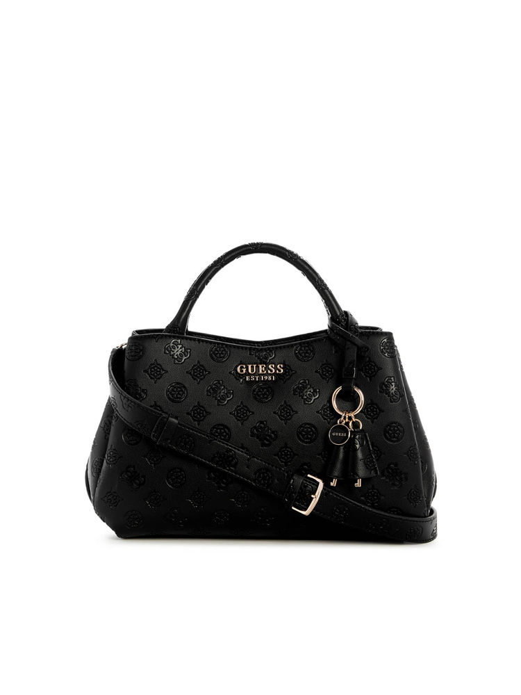 guess fashion Guess Black Logo Textured Phoebe Girlfriend Satchel Bag with Detachable Strap-picture-23