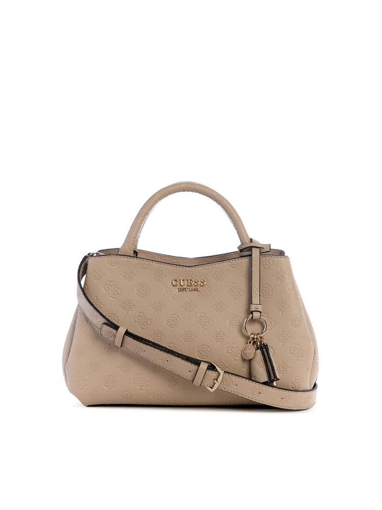 guess fashion Guess Simply Beige Logo Textured Phoebe Girlfriend Satchel Bag with Detachable Strap-picture-27