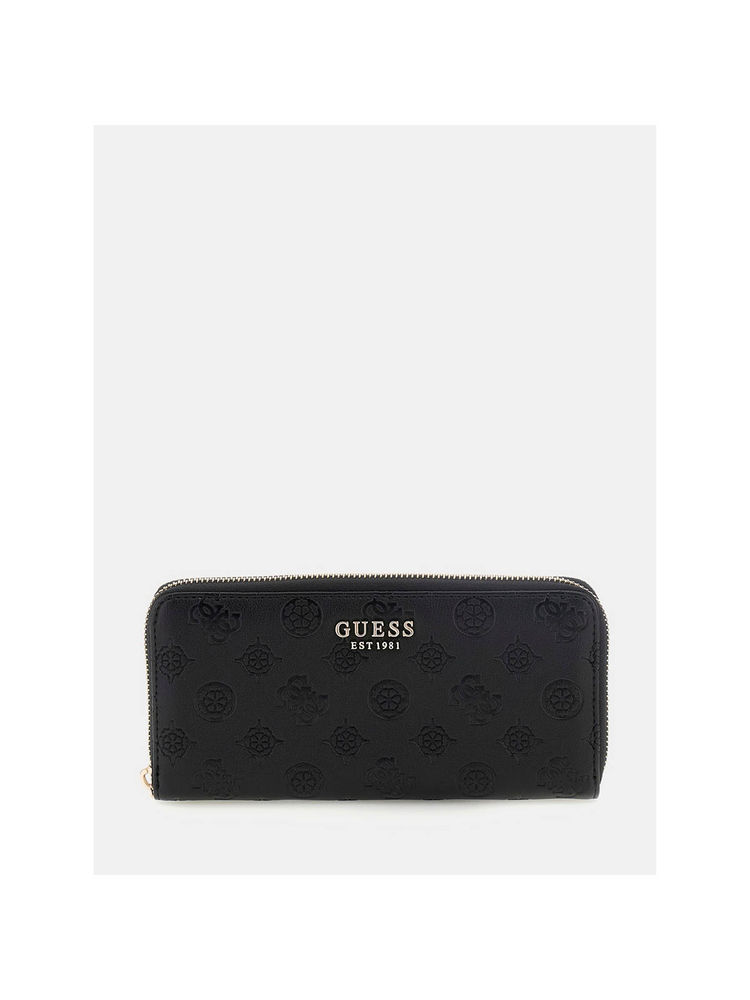 guess fashion Guess Black Logo Textured Phoebe Zip Around Wallet (L)-picture-26