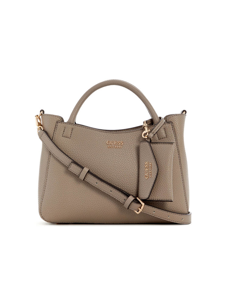 Guess Dark Taupe Textured Satchel Bag and Pouch with Detachable Strap (Set of 2) (S)-image-13