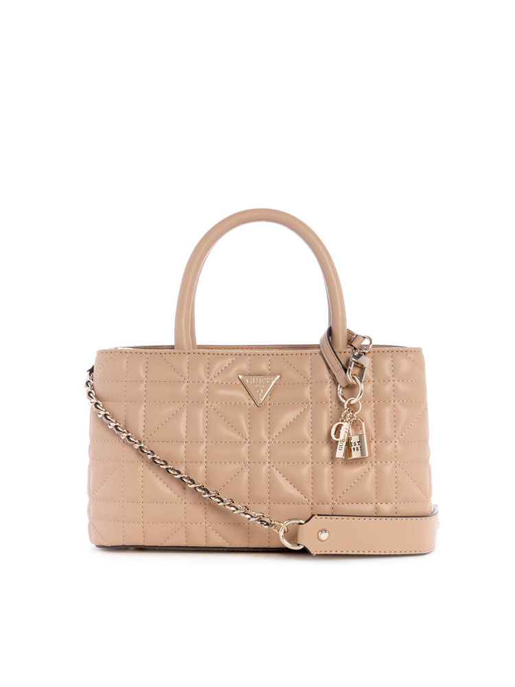 Guess Peach Solid Edita Elite Satchel Bag with Detachable Strap-image-45