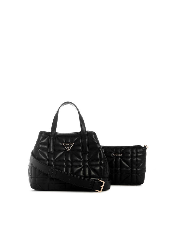 guess fashion Guess Black Solid Edita Mini Handbag and Pouch with Detachable Strap (Set of 2)-picture-41