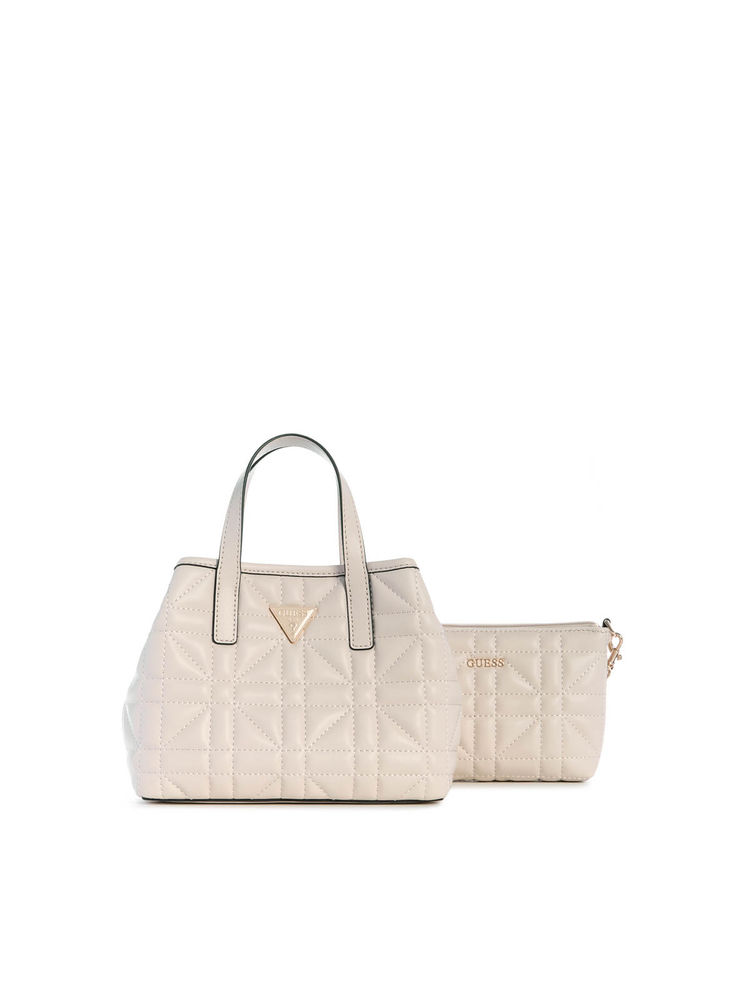 Guess Off White Solid Edita Mini Handbag and Pouch with Detachable Strap (Set of 2)-image-9