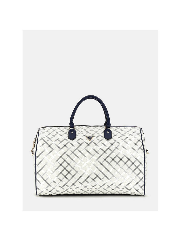 guess fashion Guess White Embroidered Cruise Vibe Weekender Duffle Bag with Detachable Strap-picture-10