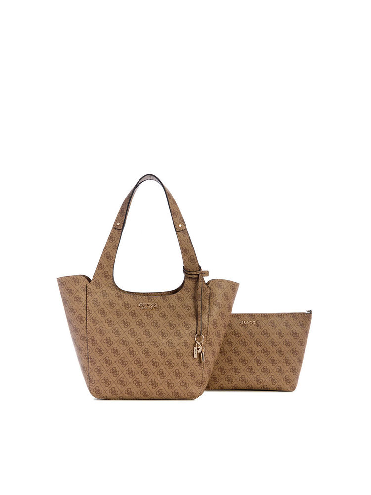 Guess Latte Logo Printed Calista 2 In 1 Shoulder Bag with Pouch (Set of 2)-image-9