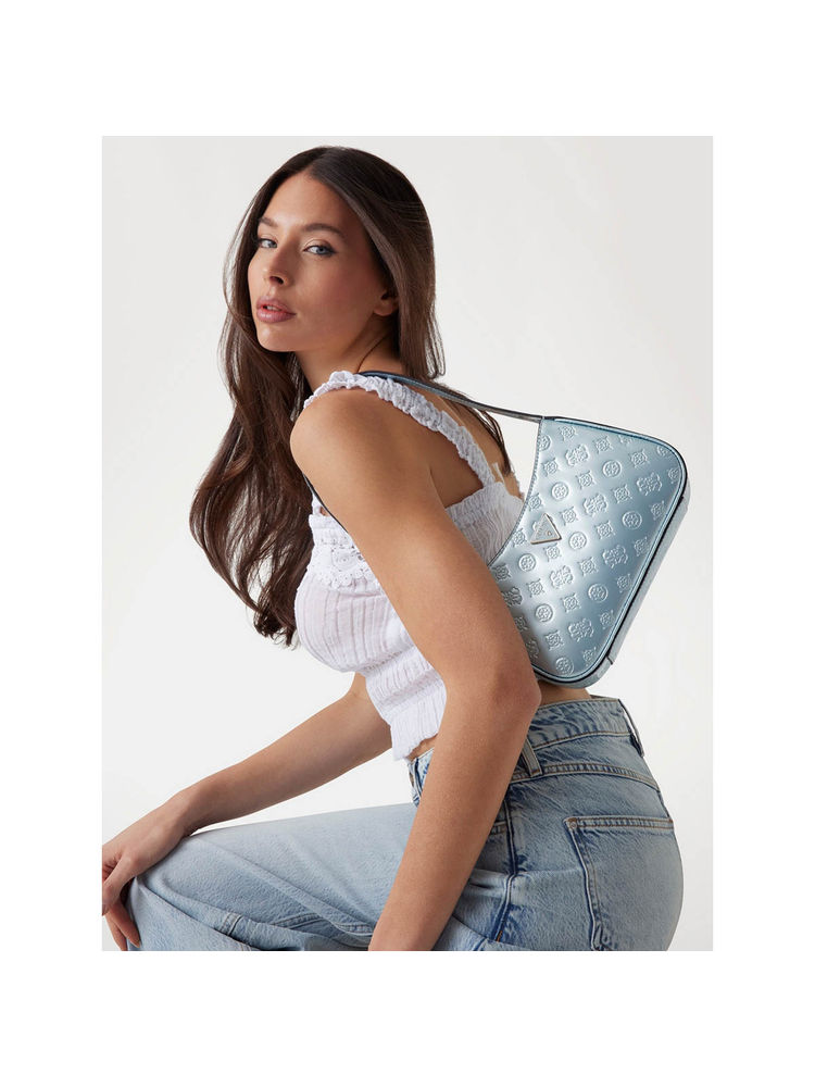 guess fashion Guess Powder Blue Logo Embossed Arnela Top Zip Shoulder Bag-picture-14