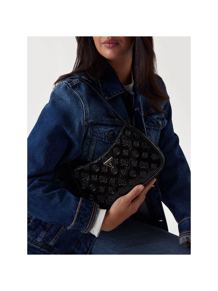 guess fashion Guess Black Logo Embossed Arnela Top Zip Shoulder Bag-picture-37