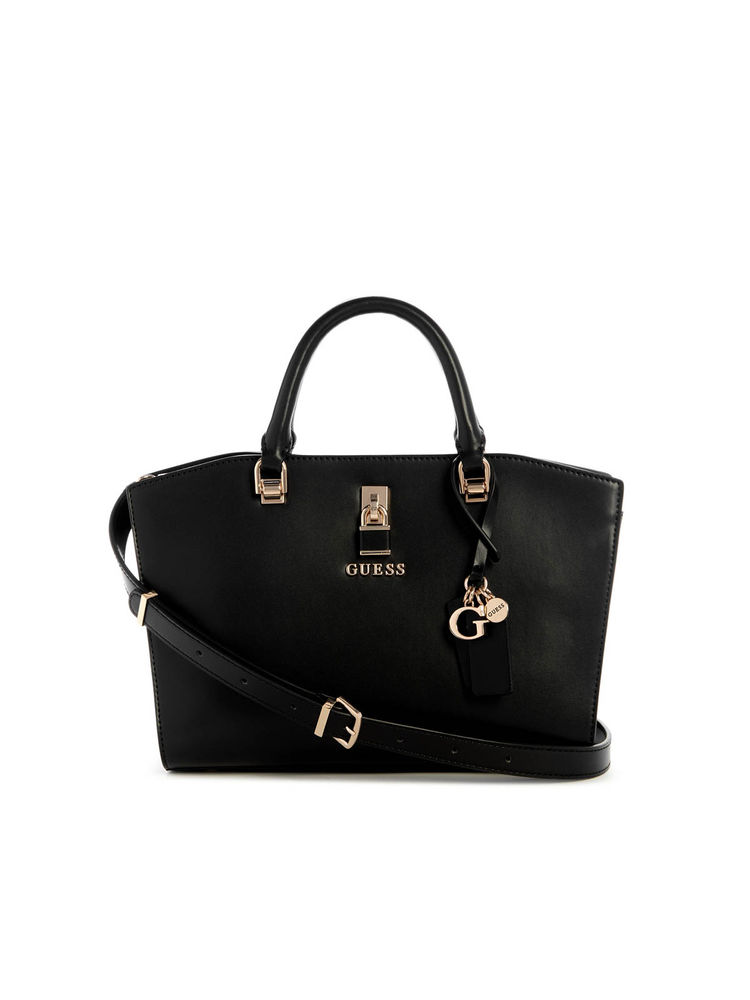 guess fashion Guess Black Solid Queensland Luxury Satchel Bag with Detachable Strap-picture-26