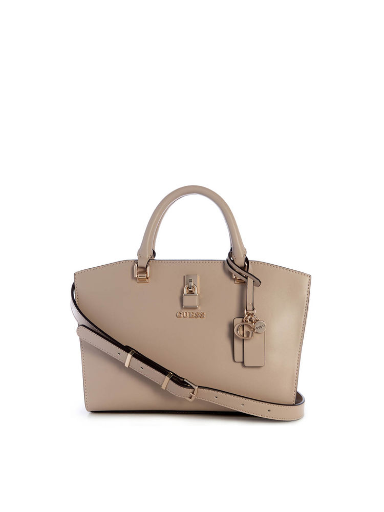 guess fashion Guess Simply Taupe Solid Queensland Luxury Satchel Bag with Detachable Strap-picture-29