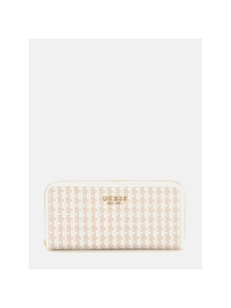 guess fashion Guess White & Beige Multi Textured Mirena Zip Around Wallet (L)-picture-24