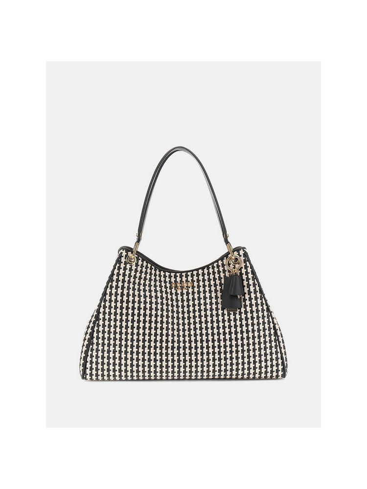 guess fashion Guess Black White Textured Mirena Girlfriend Carryall Shoulder Bag-picture-31