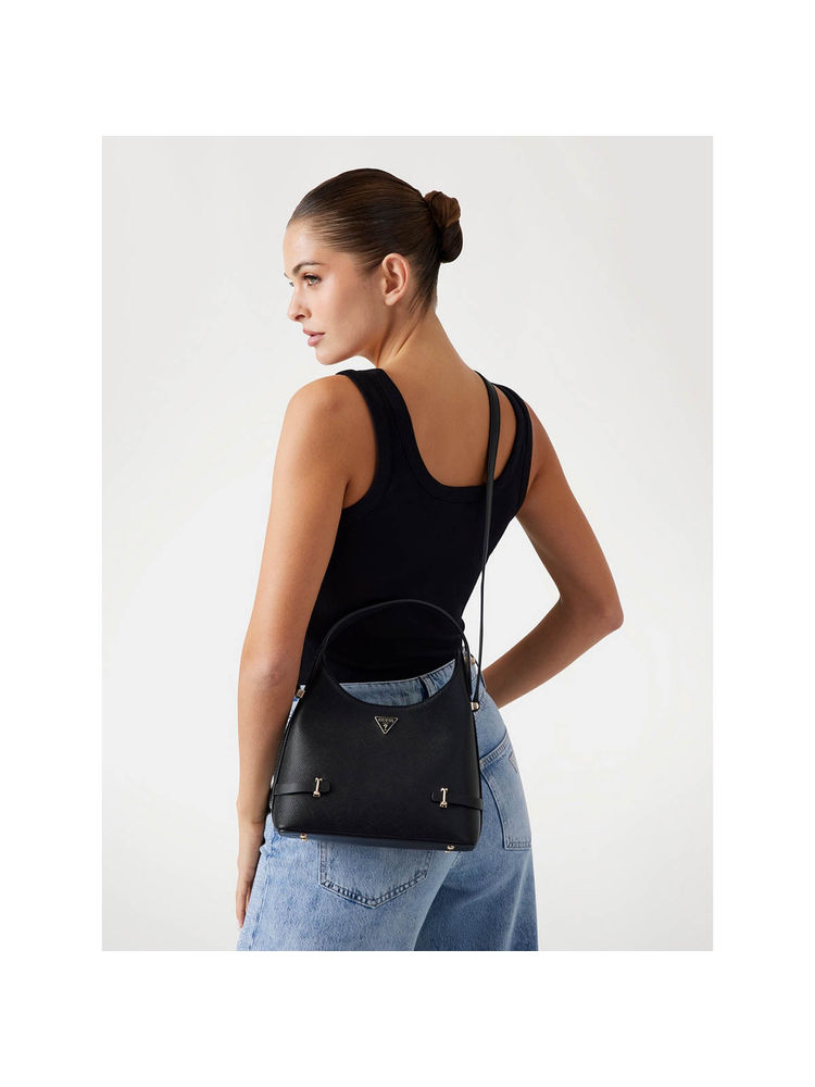 Guess Black Solid Rosalba Hobo Crossbody Bag (S)-image-23