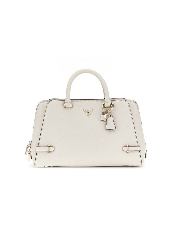 guess fashion Guess Off White Textured Rosalba Girlfriend Satchel Bag with Detachable Strap-picture-31