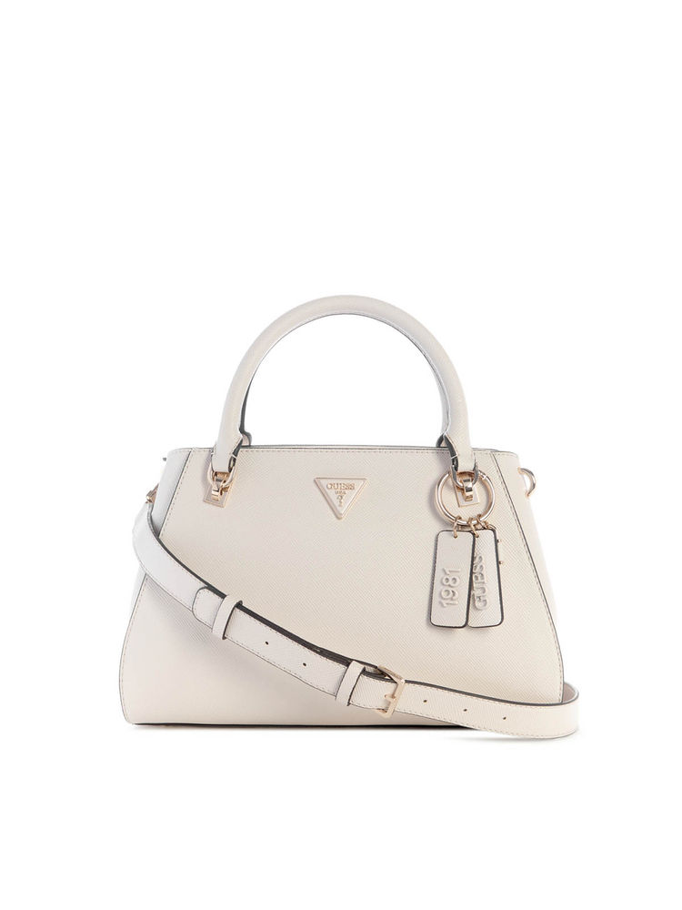 guess fashion Guess Off White Bone Textured Noelle Luxury Satchel Bag with Detachable Strap-picture-40