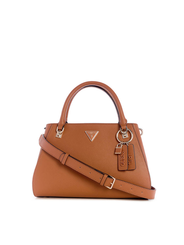 Guess Light Cognac Textured Noelle Luxury Satchel Bag with Detachable Strap-image-14