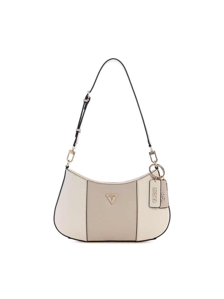 Guess Taupe Colorblock Noelle Top Zip Shoulder Bag-image-49