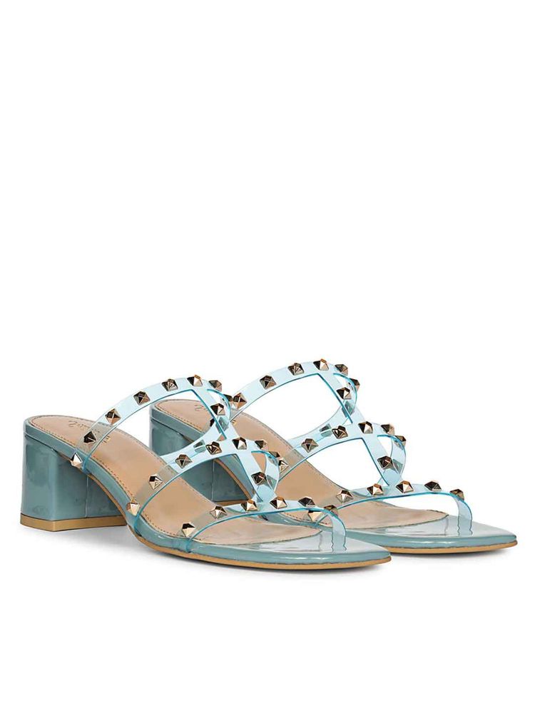Saint G Women Gold Studs Blue Block Heels-image-14