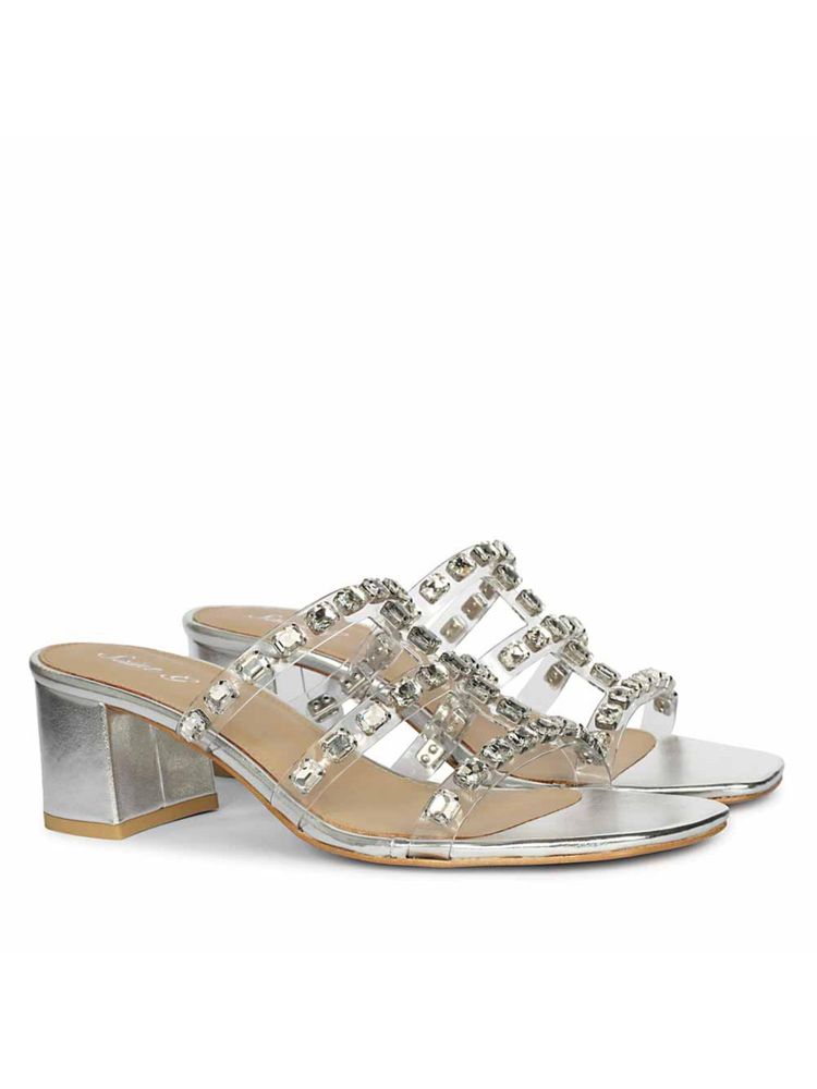 Saint G Women Stone Embellished Silver Block Heels-image-13