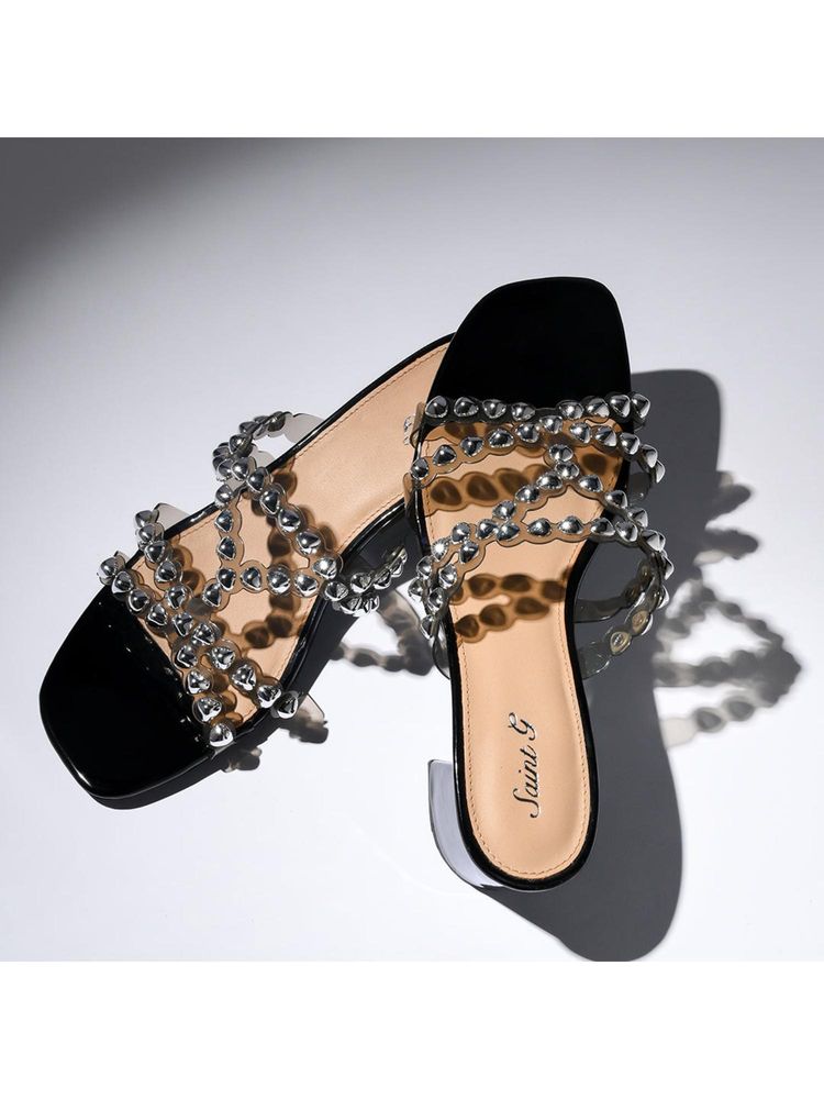 Saint G Women Opal Silver Stud Embellished Block Heels-image-8