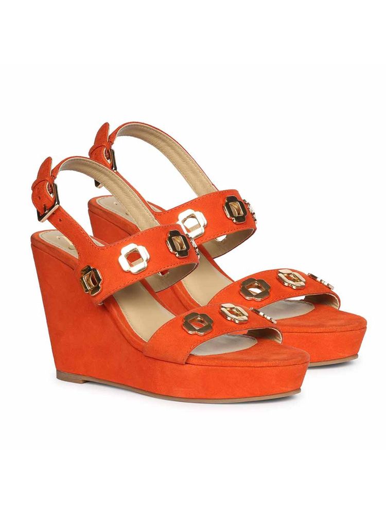 Saint G Women Coral Suede Leather Wedges Heels-image-7