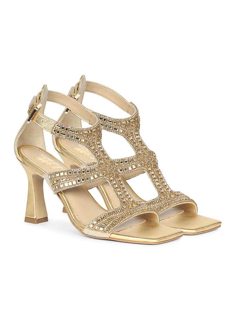 Saint G Women Eloria Crystal Gold Leather Stiletto Heels-image-8