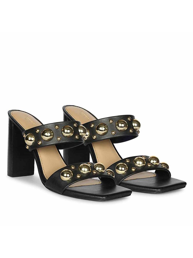 Saint G Women Embellished Black Leather Block Heels-image-43