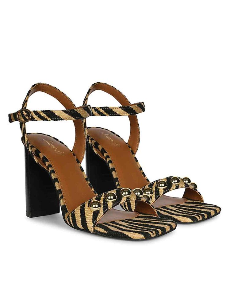 Saint G Women Beige Leopard Raffia High Block Heels-image-15