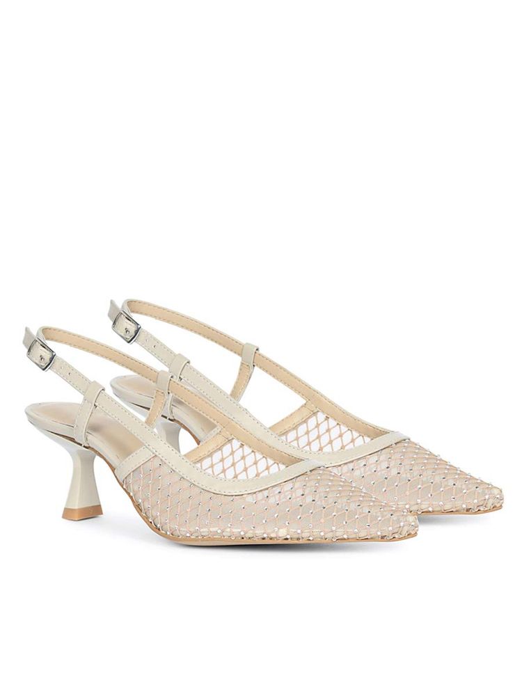 Saint G Women Crystal Embellished Beige Kitten Heels-image-44