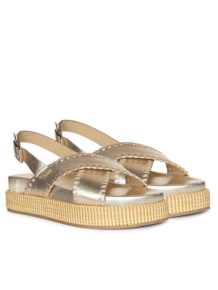 Saint G Women Gold Leather Platform Sandals-picture-16