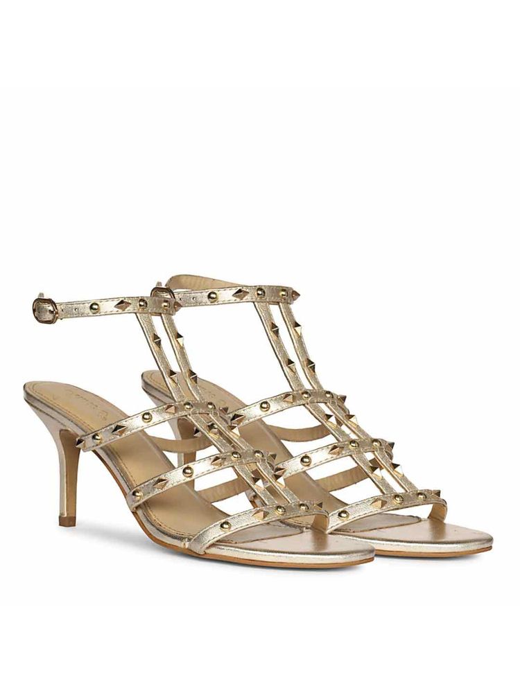 Saint G Women Metallic Gold Leather Studded Stiletto Heels-image-36