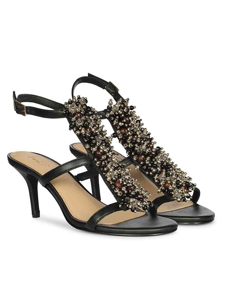 Saint G Women Embellished Black Leather Stiletto Heels-image-33