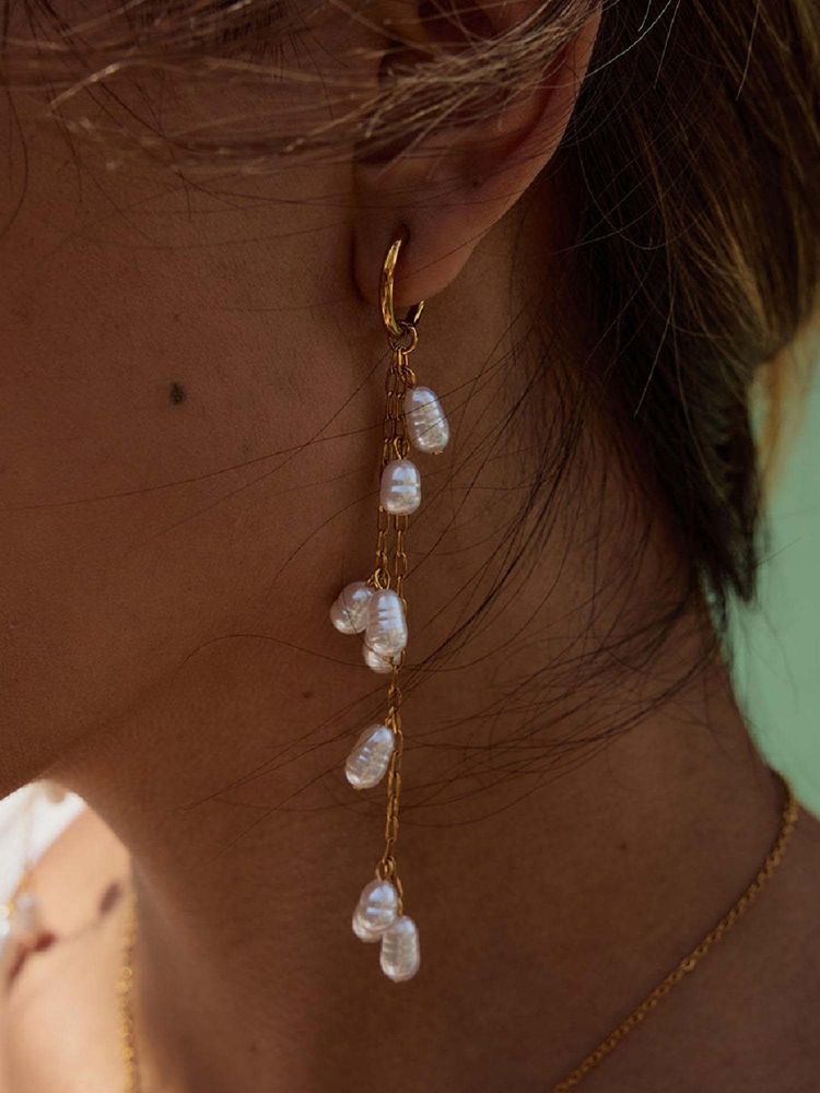 White Lies Pearl Chain Drop Earrings-picture-25