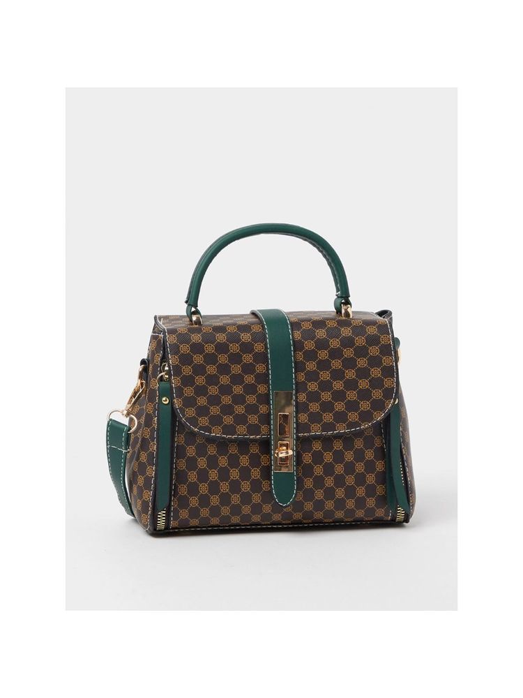 Styli Twist Lock Check Print Flap Over Satchel Bag