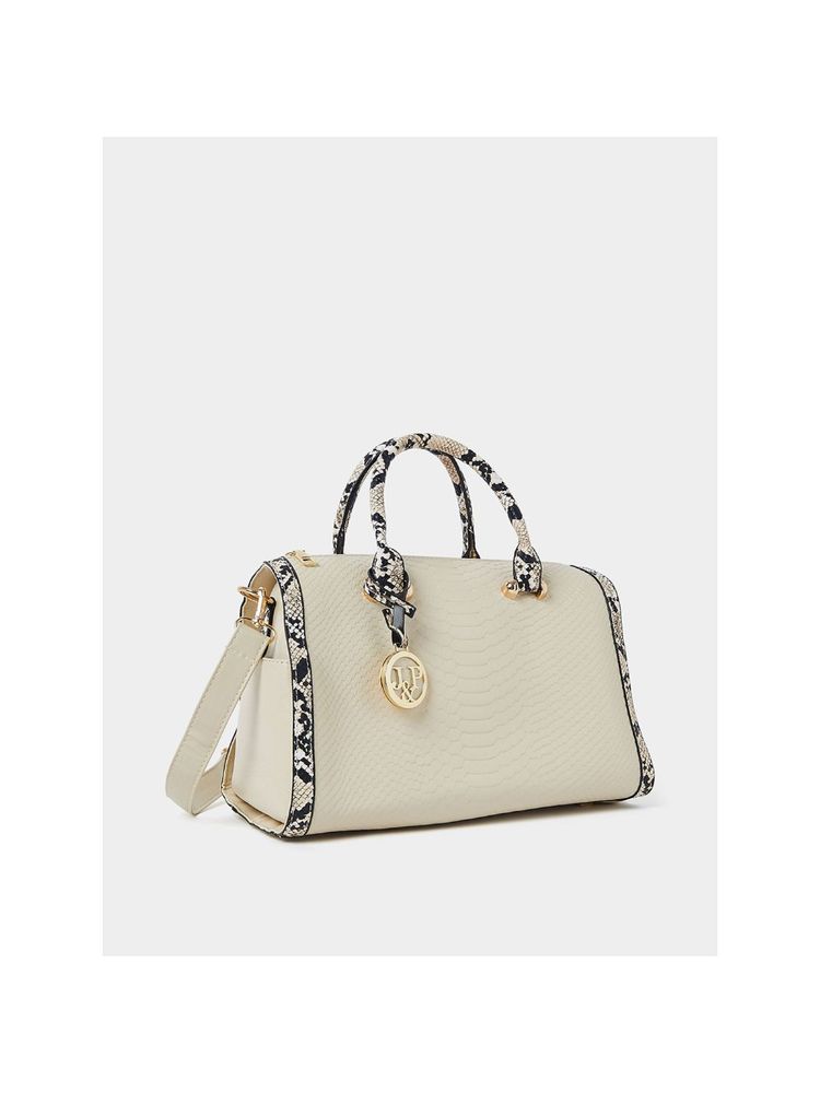 Styli Snakeskin Panel Print Bowling Bag with Zip Closure