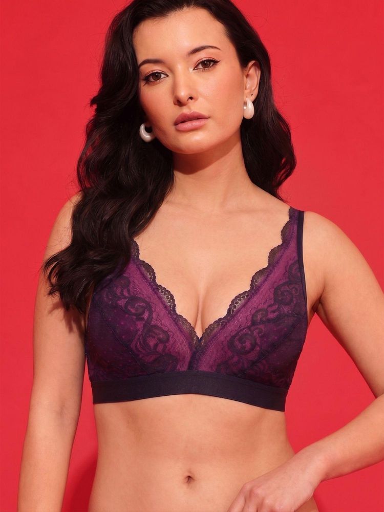 Chelvet Pink Lace Floral Bralette Non-Padded Non-Wired Bra-picture-25