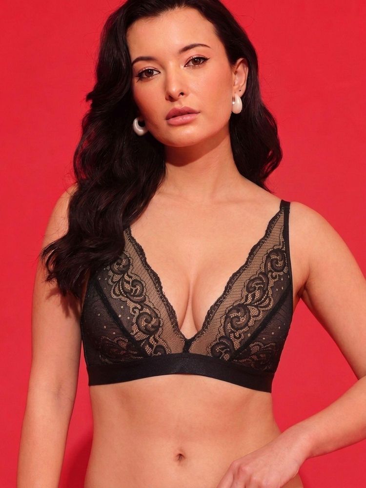 Chelvet Nude Lace Floral Bralette Non-Padded Non-Wired Bra-picture-14