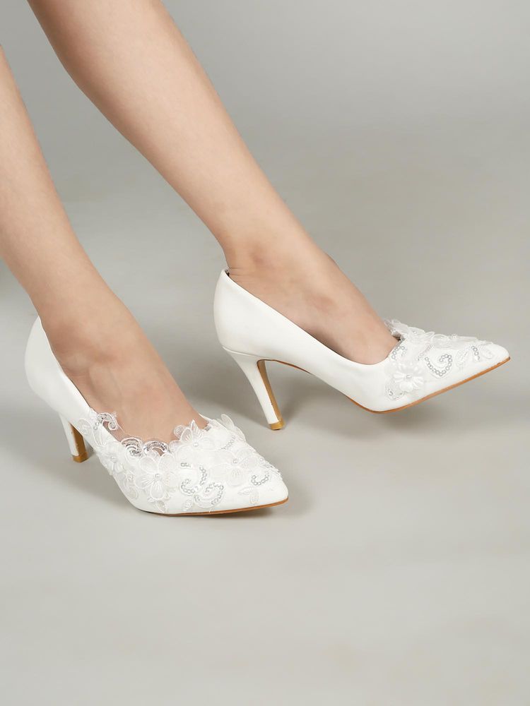 Flat n Heels Women White Pumps-picture-33