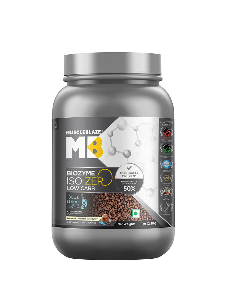 MuscleBlaze Biozyme Iso-Zero, Low Carb Whey Protein Isolate - Blue Tokai Cafe Latte