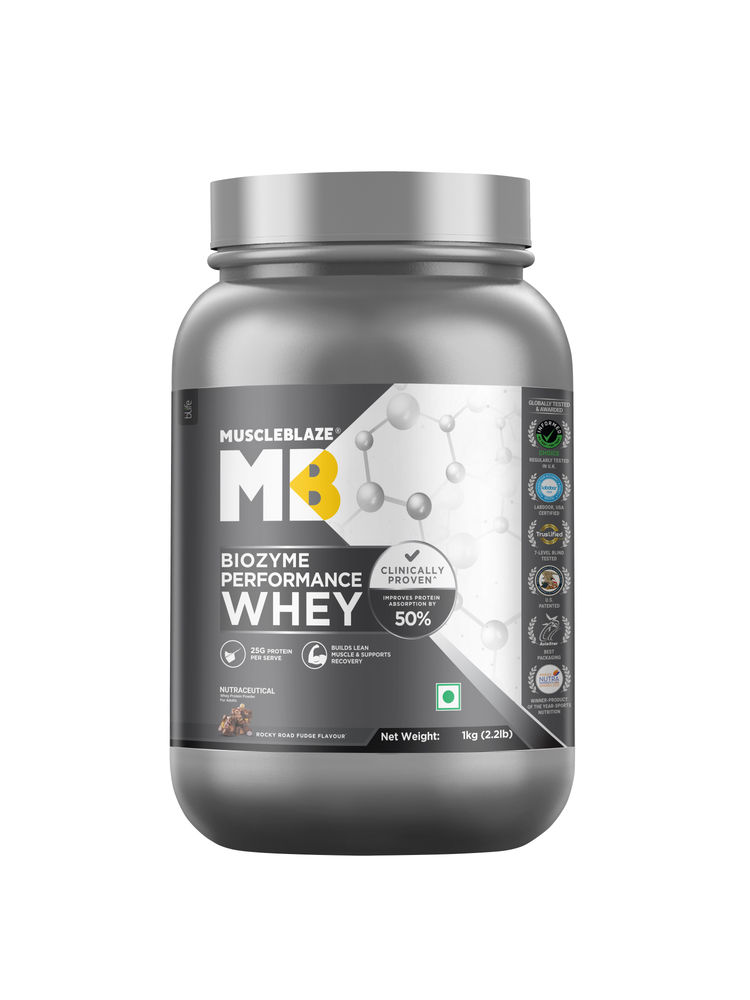 MuscleBlaze Biozyme Performance Whey Protein Powder - Rocky Road Fudge