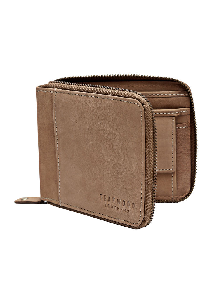 Teakwood Leathers Men Brown Solid Genuine Leather Zip Around Wallet-image-32