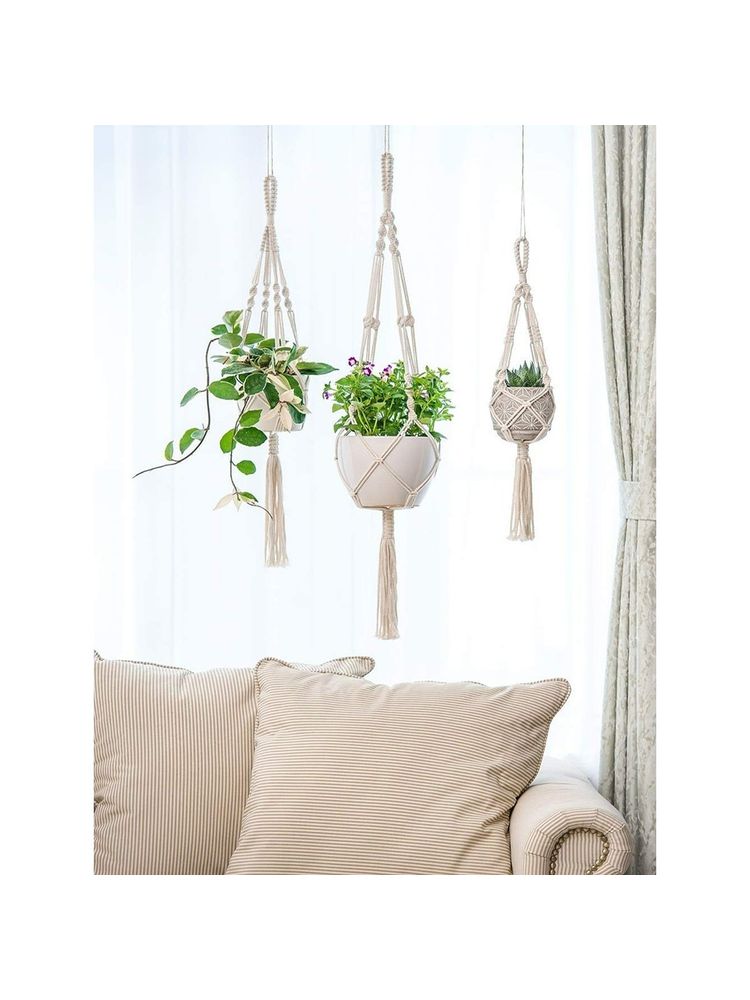 Ecofynd Macrame Plant Hanger (Set Of 3)-image-13