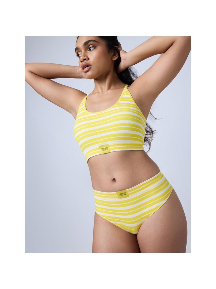 FEIER Yellow Ribbed Stripe Sports Bra-picture-10